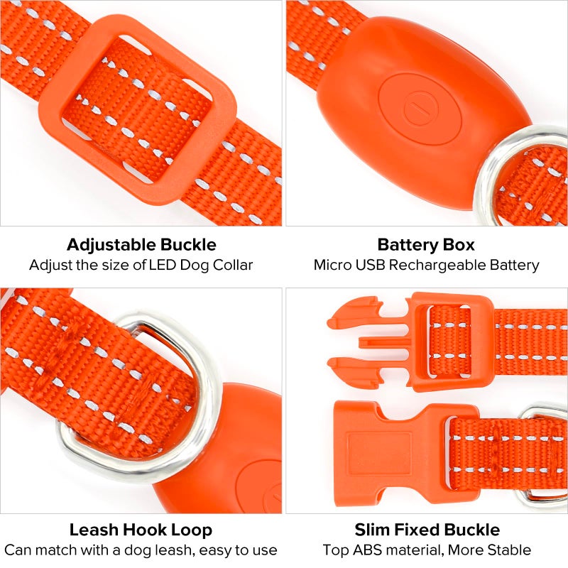 Candofly Light Up Dog Collar, USB Rechargeable Glowing Puppy Collar, Dog Camping Essentials - LED Collars for Night Walking (X-Small, Orange) - Image 3